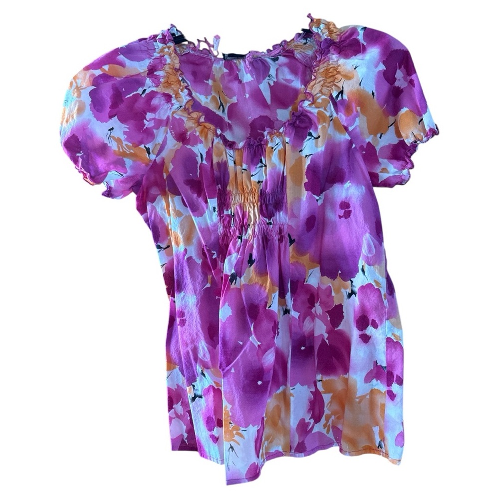Floral Purple and Orange Women's Top in size large